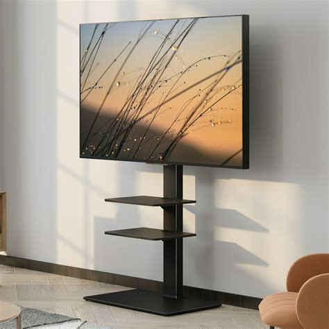 Fitueyes Black Floor Tv Stand Mount With Swivel Bracket Tall Tv Stand