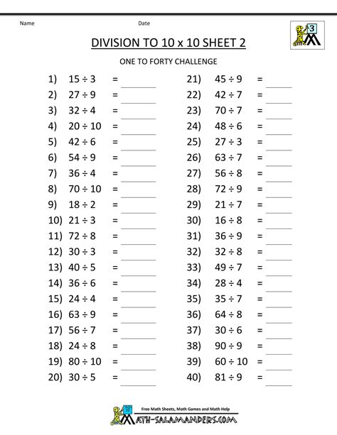 Printable Division Worksheets 3rd And 4th Grade