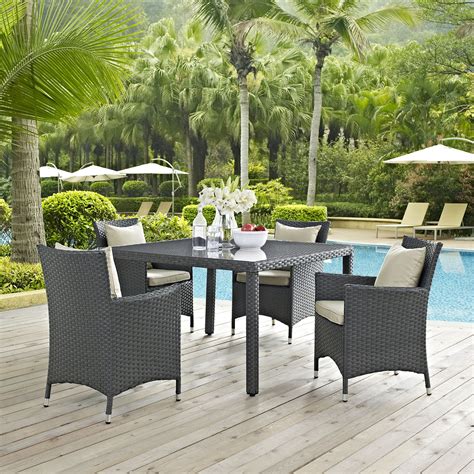 Sojourn 4 Piece Outdoor Patio Sunbrella® Dining Set Arm Chairs