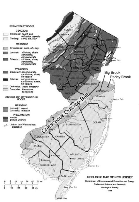 Geologic Map Of New Jersey Showing Cretaceous Outcrop And Field Trip