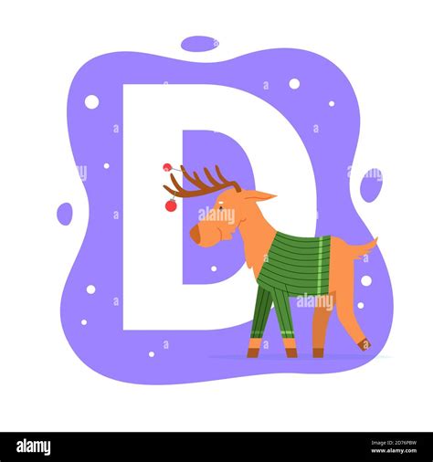 Children Abc English Animal Alphabet With D Letter And Cute Deer Stock
