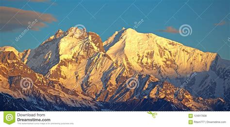 Golden Peaks Of Ganesh Himal Mountain Range In Himalayas Stock Photo