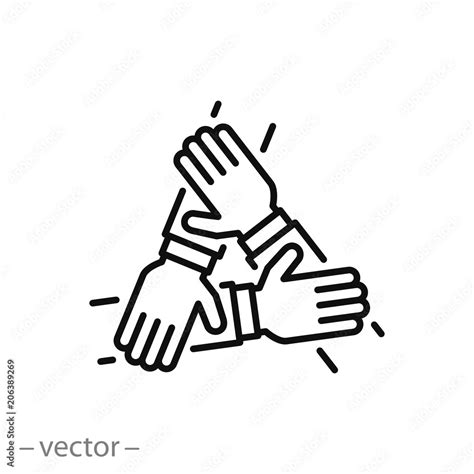 Three Hands Support Each Other Concept Of Teamwork Icon Vector Stock
