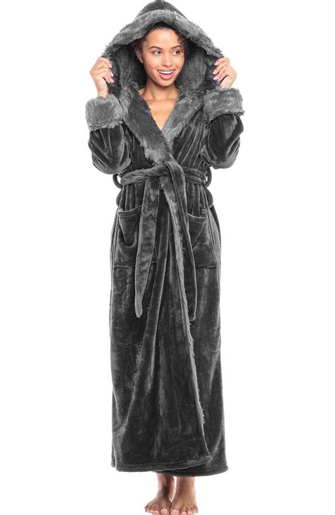 Alexander Del Rossa Womens Warm Fleece Robe With Hood Long Plush