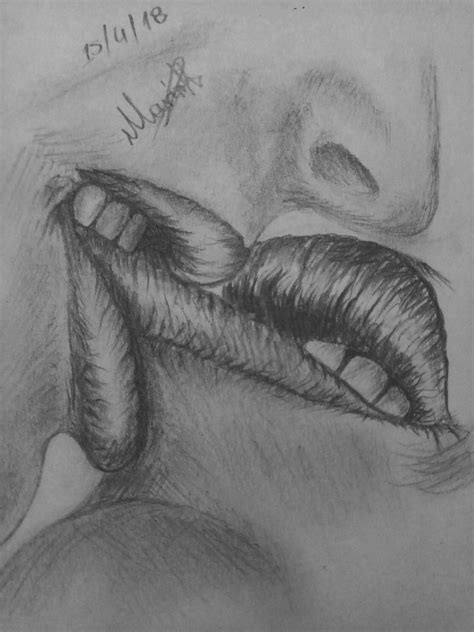 Lip Bitting Kiss Pencil Drawings Of Love Sketches Art