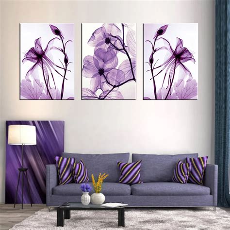 Combined 3 Pcsset New Purple Flower Wall Art Painting Prints On Canvas