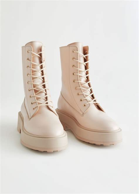 Chunky Platform Leather Boots Beige Boots Boots Leather Boots