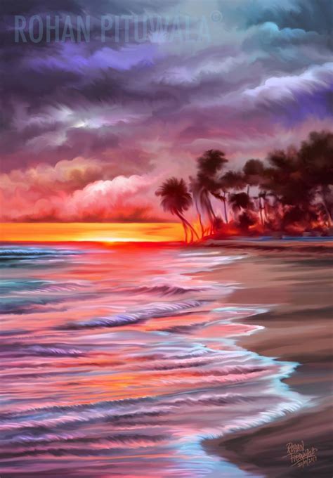 Sunsets At The Beach Digital Painting By Rohan Pituwala Digital Painting Painting Art