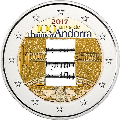 Andorra 2 Euro 2017 100 Years National Anthem Coloured Colored 2 Euro