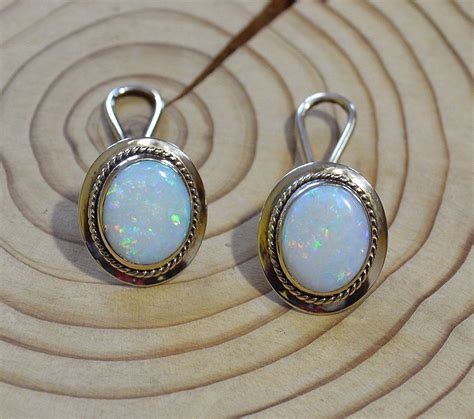 Large 9ct Gold Opal Clip On Earrings Non Pierced Ears