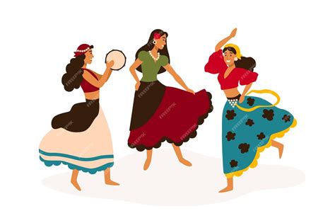 Premium Vector Gypsy Girls Dancing Flat Vector Illustration Female