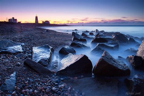 Sunset Sea Beach Rocks Lighthouse Landscape Wallpaper