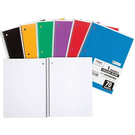 Mead One Subject Spiral Notebook 70 Sheets Spiral College Ruled