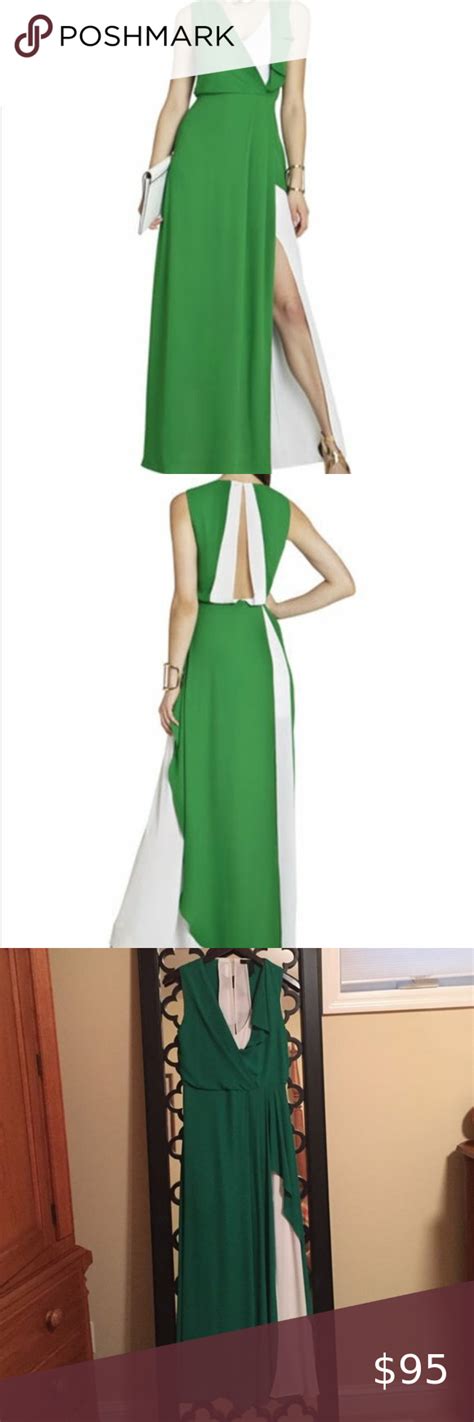 Bcbg Yuliana V Neck Evening Dress In Green Small Evening Dresses