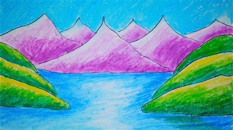 How To Draw Mountain With Lake Easy Scenery Drawing N 4 Art And