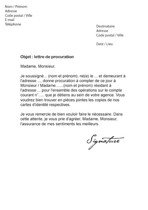 Exemple De Lettre De Procuration Pour La Banque Modele De Lettre Type