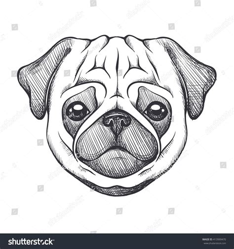 A Pug Dogs Face Drawn In Black And White