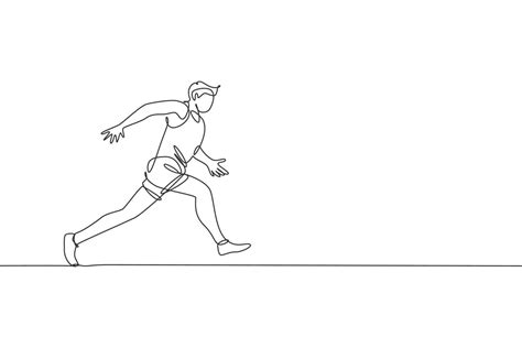 One Continuous Line Drawing Of Young Sporty Man Runner Focus Running On
