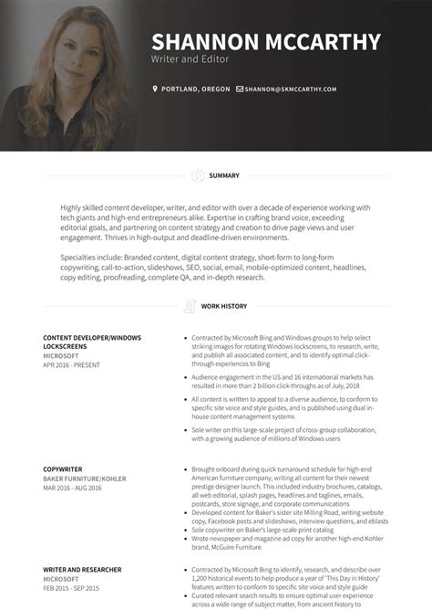 Get hired with the professional resume builder that will make you stand out of the crowd! Copywriter - Resume Samples and Templates | VisualCV