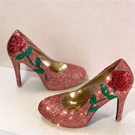 Women S Sparkly Rose Gold Glitter Heels Pumps Bridal Wedding Shoes