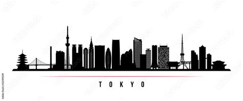 Tokyo City Skyline Horizontal Banner Black And White Silhouette Of