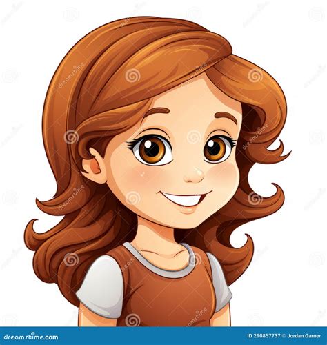 A Cartoon Girl With Brown Hair And Brown Eyes Stock Illustration