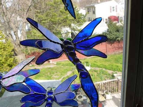 Buy Custom Made Cobalt Iridescent Blue Dragonfly Stained Glass Art