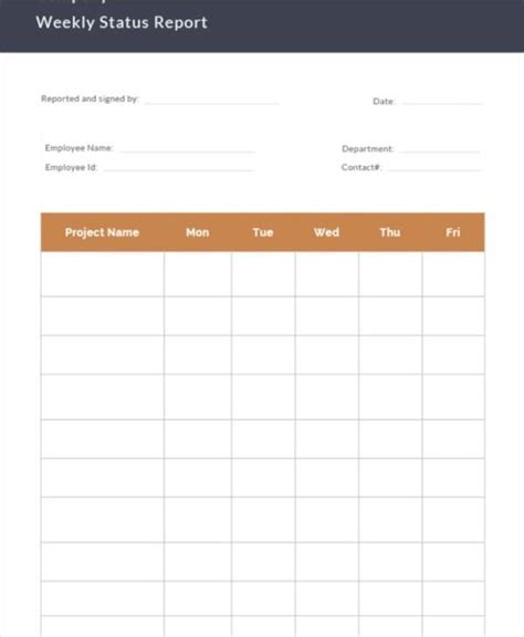 8 Employee Weekly Status Report Template Million Template Ideas