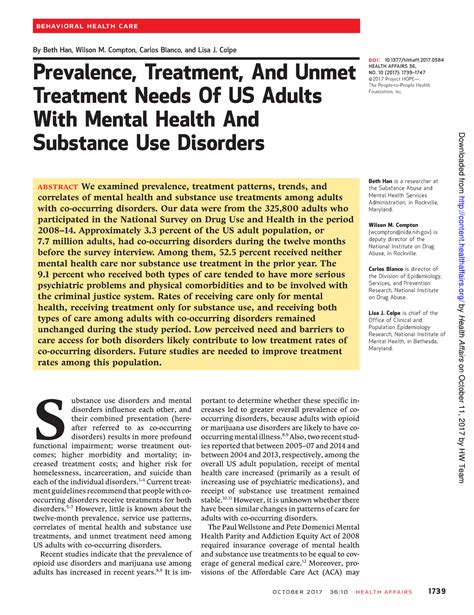 Prevalence Treatment And Unmet Treatment Needs Of Us Adults With
