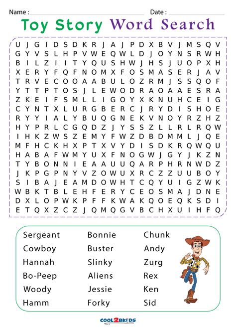Printable Toy Story Word Search Cool2bkids