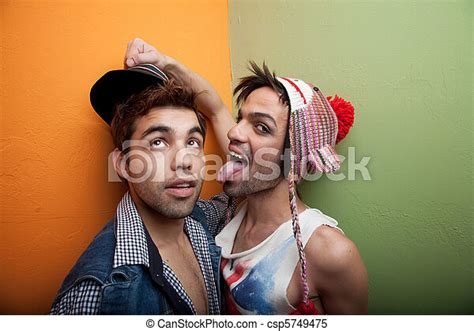 Cute Gay Couple In Hats Attractive Gay Men In Corner Wearing Hats