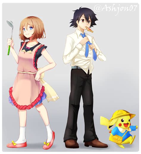 Pikachu Ash Ketchum And Serena Pokemon And More Drawn By Ashujou Danbooru