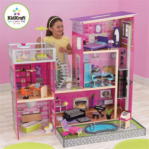 Kidkraft Uptown Wooden Modern Dollhouse With Lights And Sounds Pool And