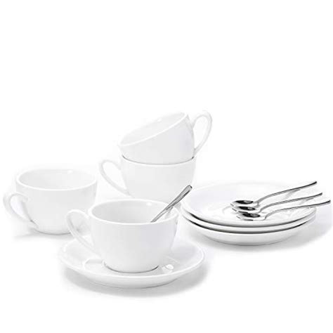 AOZITA Porcelain Cappuccino Cups And Saucers With Espresso Spoons 6