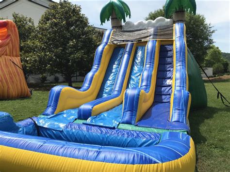 Commercial Tropical Inflatable Large Water Slides Double Slip N Slide With Pool