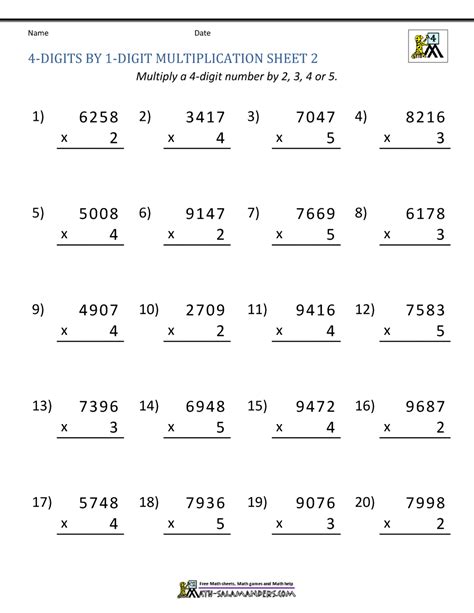 Math Multiplication Worksheets 4th Grade