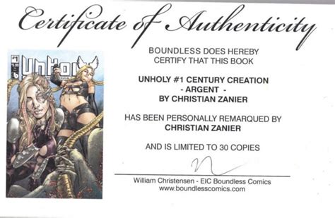 Boundless Comics Unholy 1 Century Creation Argent Remarqued By