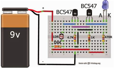 The process of creating a diagram is fast and allows for conventional construction. Dark Sensor using LDR on Breadboard ~ Mjk Circuits