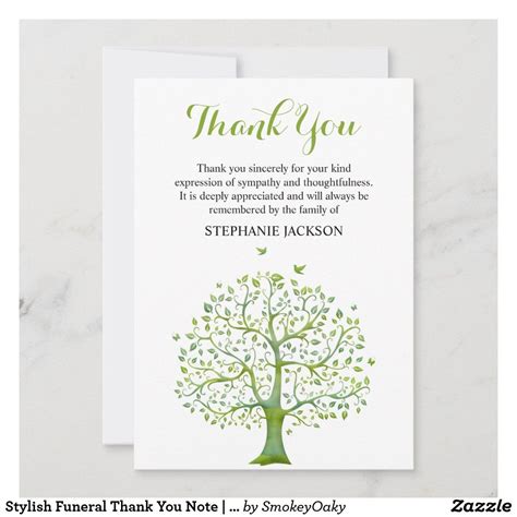 Stylish Funeral Thank You Note Green Tree Funeral