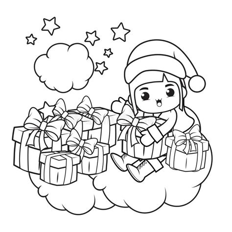 Christmas Coloring Book With Cute Girl Stock Vector Illustration Of