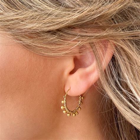 Gold Plated Beaded Ball Hoop Earrings By Lisa Angel
