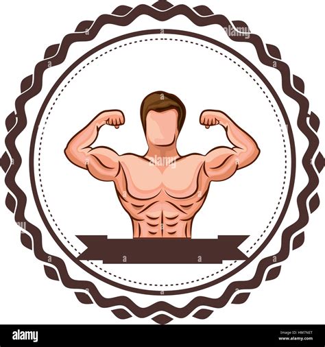 Colorful Border With Half Body Muscle Man And Label Vector Illustration