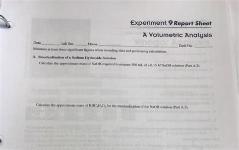 Solved Experiment Report Sheet A Volumetric Analysis Date Chegg Com