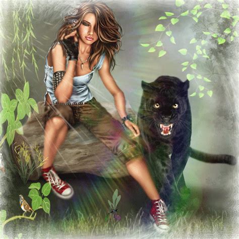 Smocking Girl And Wild Animal Animated Pictures