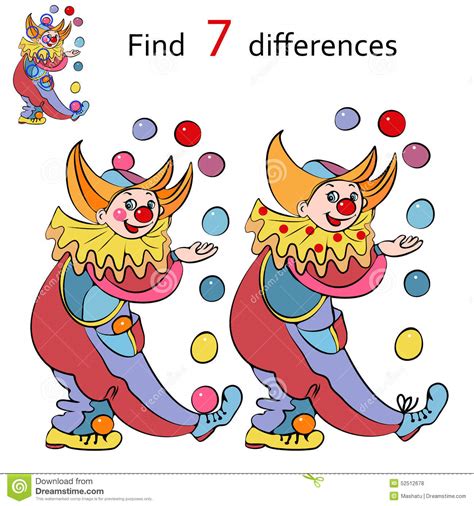 Vector Illustration Clowns Find The Differences Stock