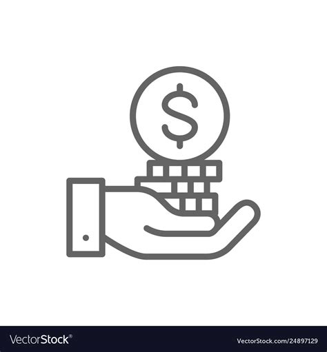 Hand With Coin Pile Save Money Invest Line Icon Vector Image