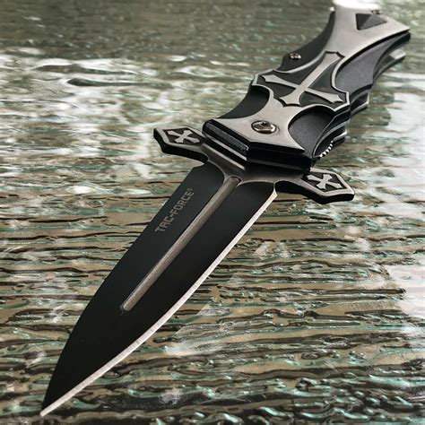 9 Tac Force Black Celtic Cross Assisted Tactical Dagger Pocket Knife