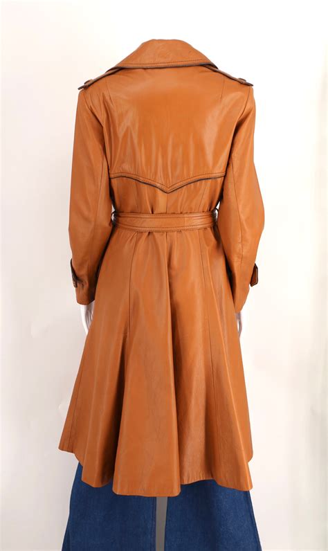 70s Caramel Leather Trench Coat Sz M Vintage 1970s Wilsons Belted