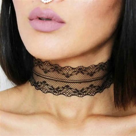 Black White Plain Lace Choker Necklace Gothic Vintage Wide Ribbon