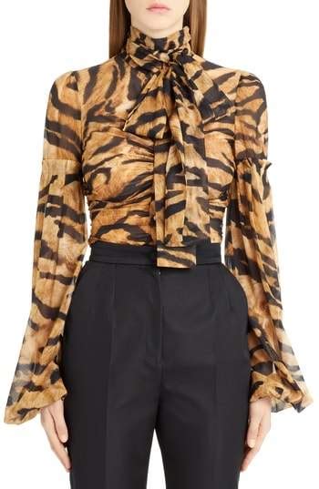 Dolce Gabbana Tiger Print Stretch Silk Blouse Modest Fashion Fashion